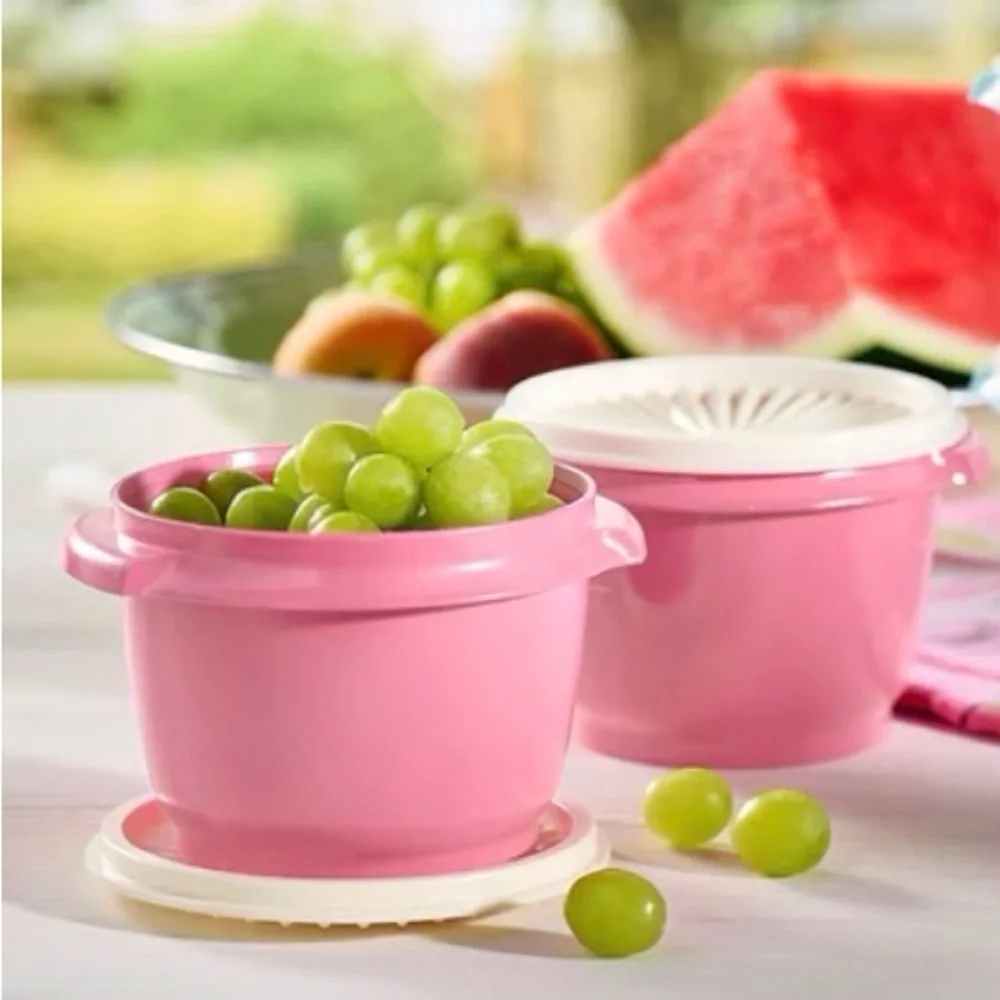Vintage Tupperware Servalier Bowl Set of 2 Pink & White Lid